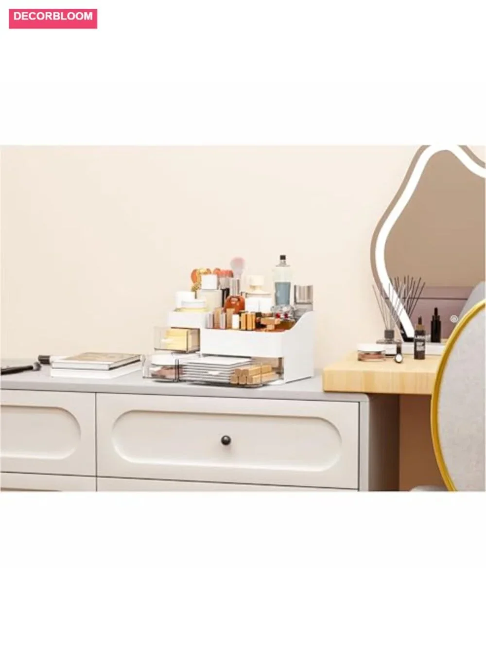 White Makeup Organizer With Drawers, Large Skincare Organizer for Countertop,